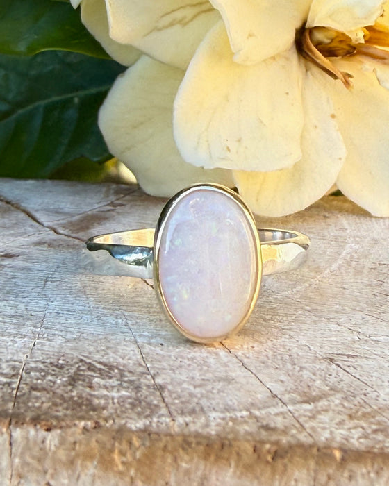 Oval Australian Opal Ring with Sterling Silver & 9ct Gold