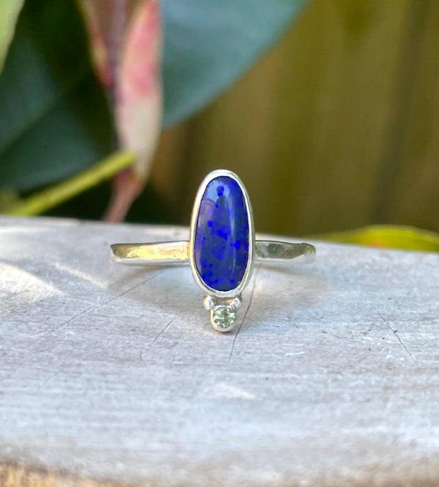 Australian Opal and Green Peridot Ring – Sterling Silver