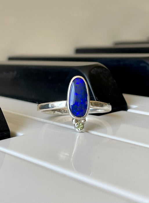 Australian Opal and Green Peridot Ring – Sterling Silver