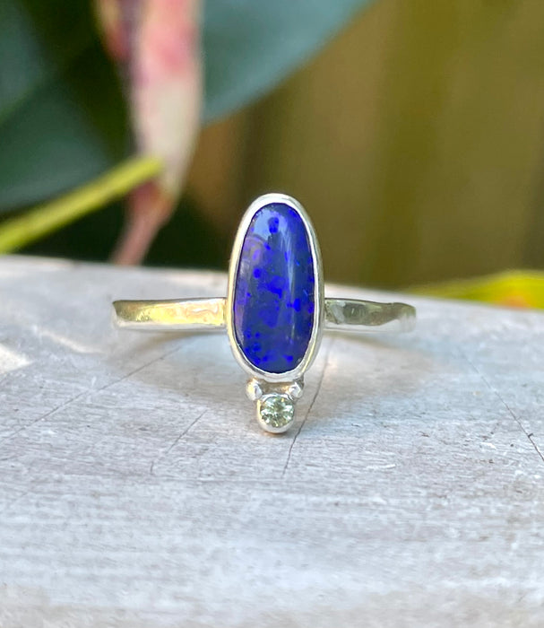 Australian Opal and Green Peridot Ring – Sterling Silver
