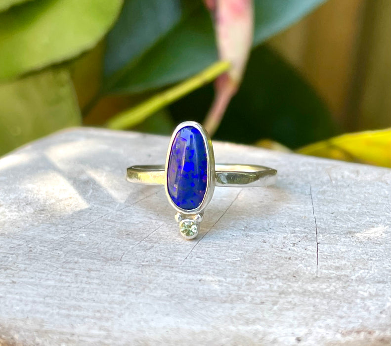 Australian Opal and Green Peridot Ring – Sterling Silver