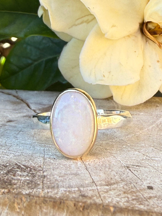 Oval Australian Opal Ring with Sterling Silver & 9ct Gold