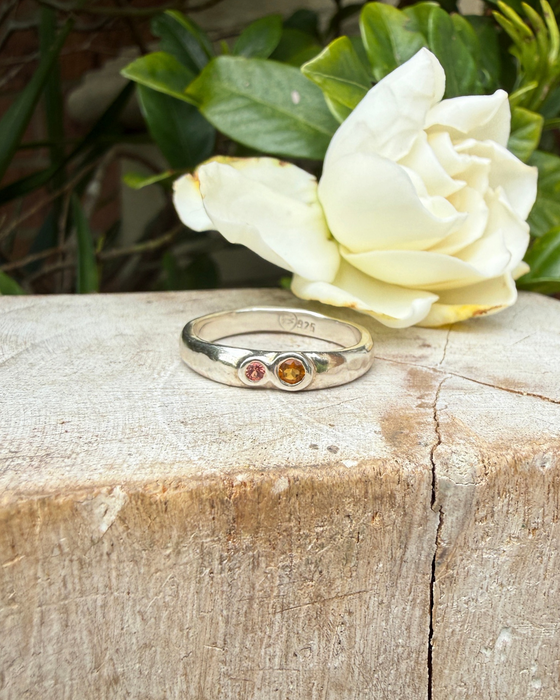 Treasure Ring - Organic Sterling Silver Band Set with Citrine and Rhodolite Garnet