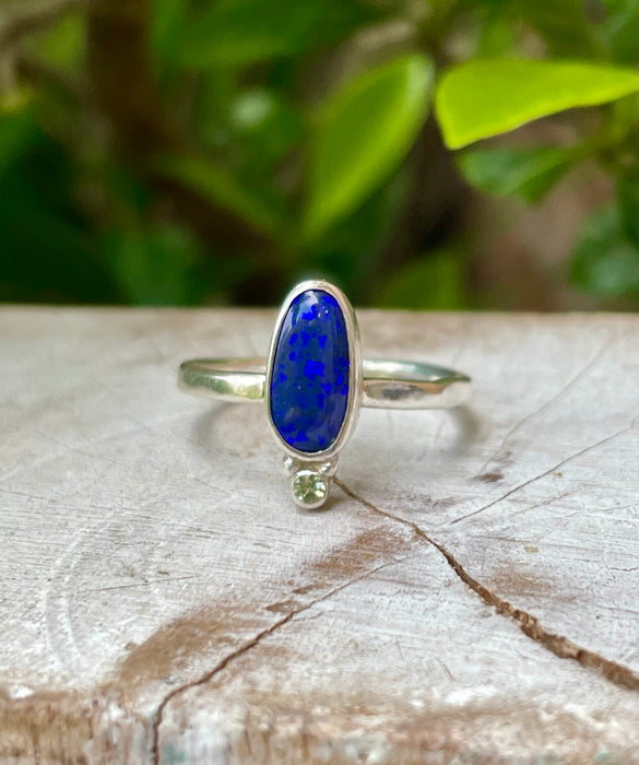 Australian Opal and Green Peridot Ring – Sterling Silver