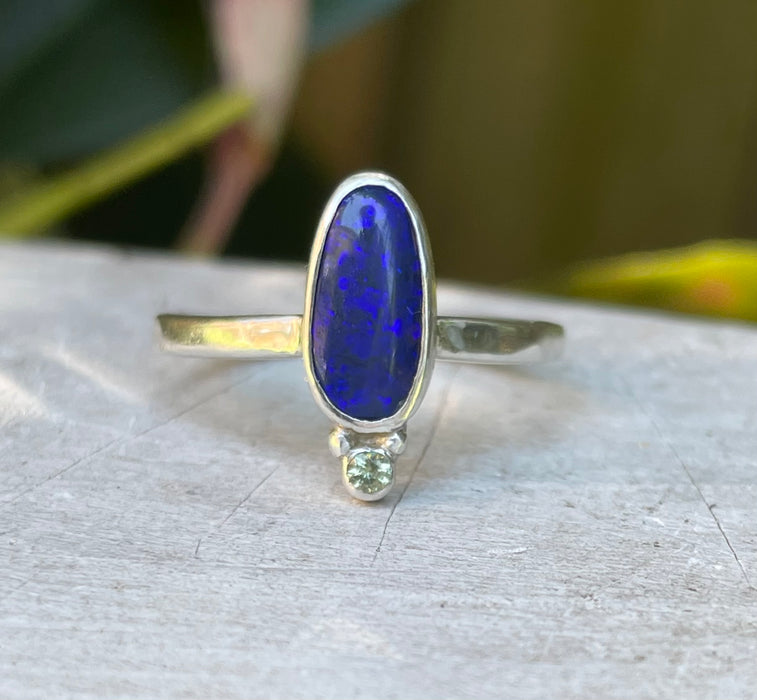 Australian Opal and Green Peridot Ring – Sterling Silver