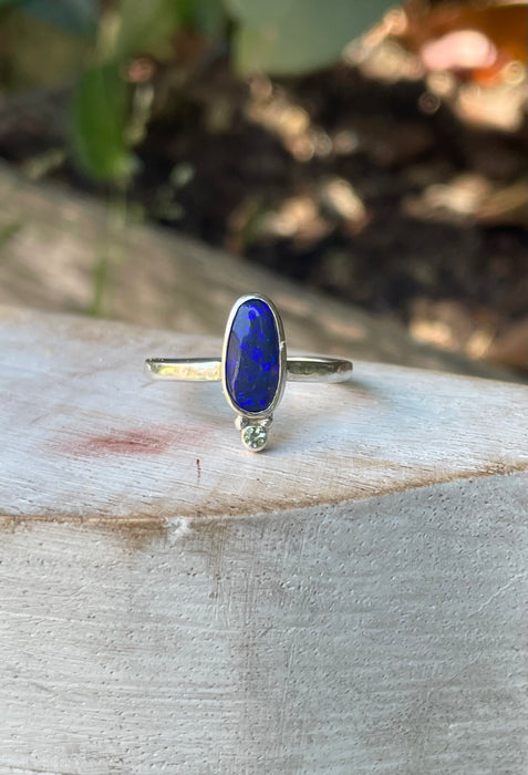 Australian Opal and Green Peridot Ring – Sterling Silver