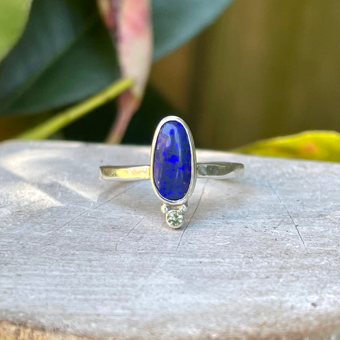 Australian Opal and Green Peridot Ring – Sterling Silver