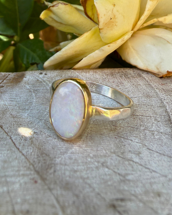 Oval Australian Opal Ring with Sterling Silver & 9ct Gold