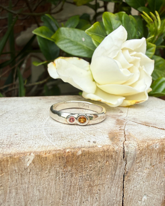 Treasure Ring - Organic Sterling Silver Band Set with Citrine and Rhodolite Garnet