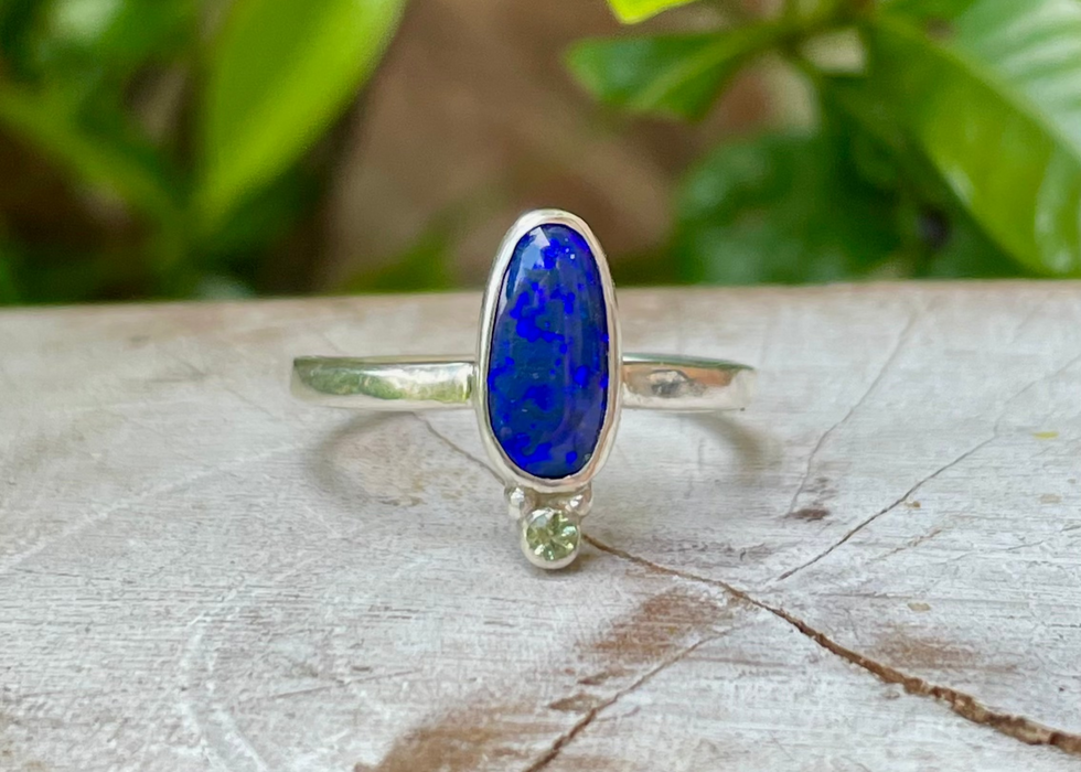 Australian Opal and Green Peridot Ring – Sterling Silver