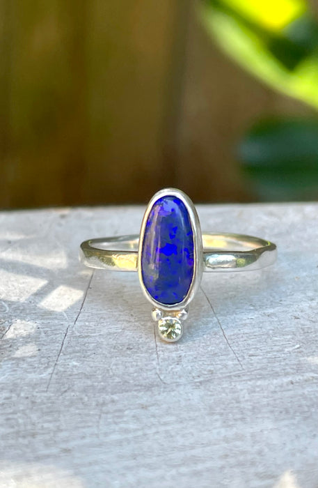 Australian Opal and Green Peridot Ring – Sterling Silver