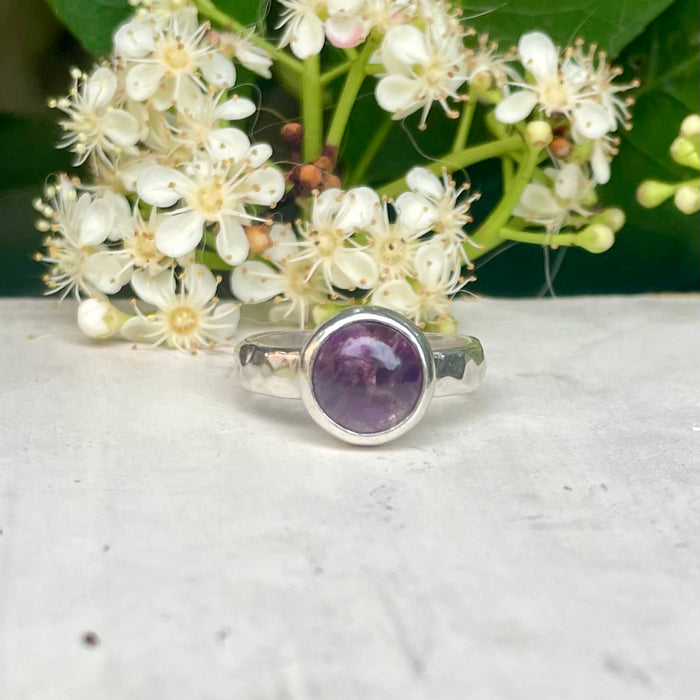Amethyst Ring with  Hammered Sterling Silver Band