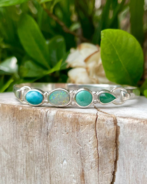 Acrostic ‘LOVE’ Clasp Bracelet – Larimar, Opal, Variscite & Emerald Gemstone Jewellery - Kathy Sayce Jewellery