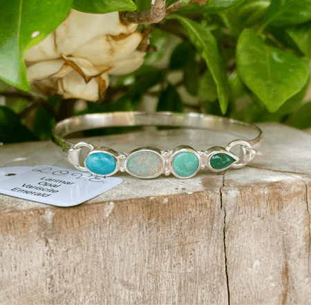 Acrostic ‘LOVE’ Clasp Bracelet – Larimar, Opal, Variscite & Emerald Gemstone Jewellery - Kathy Sayce Jewellery