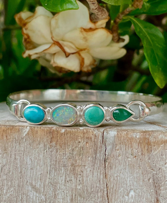 Acrostic ‘LOVE’ Clasp Bracelet – Larimar, Opal, Variscite & Emerald Gemstone Jewellery - Kathy Sayce Jewellery