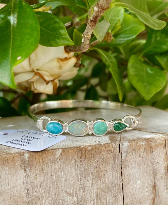 Acrostic ‘LOVE’ Clasp Bracelet – Larimar, Opal, Variscite & Emerald Gemstone Jewellery - Kathy Sayce Jewellery