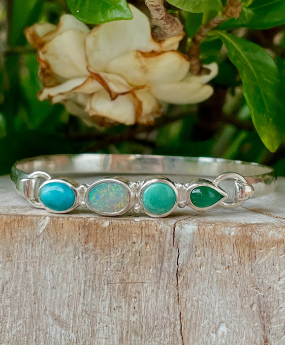 Acrostic ‘LOVE’ Clasp Bracelet – Larimar, Opal, Variscite & Emerald Gemstone Jewellery - Kathy Sayce Jewellery