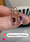 Amethyst and Peridot Drop Earrings – Dainty Sterling Silver Gemstone Earrings - Kathy Sayce Jewellery