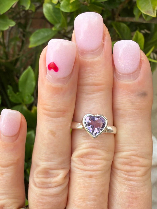 Amethyst Heart Ring - Sterling Silver - Kathy Sayce Jewellery