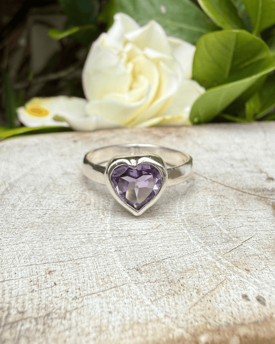 Amethyst Heart Ring - Sterling Silver - Kathy Sayce Jewellery