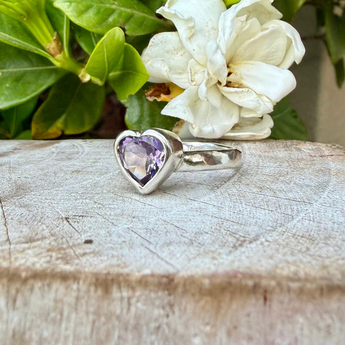 Amethyst Heart Ring - Sterling Silver - Kathy Sayce Jewellery