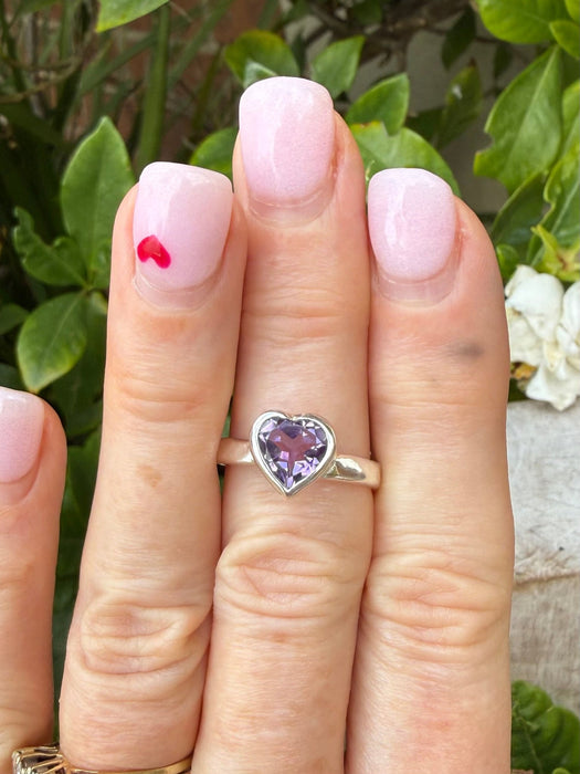 Amethyst Heart Ring - Sterling Silver - Kathy Sayce Jewellery