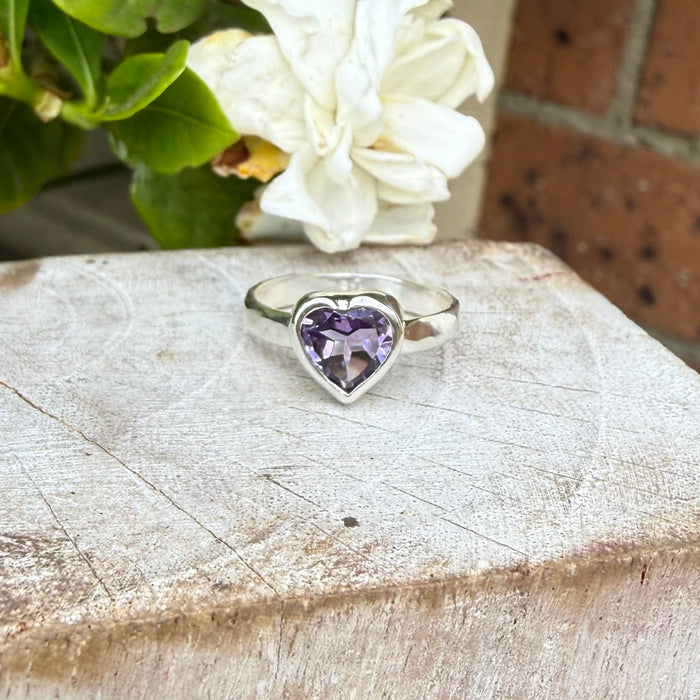Amethyst Heart Ring - Sterling Silver - Kathy Sayce Jewellery
