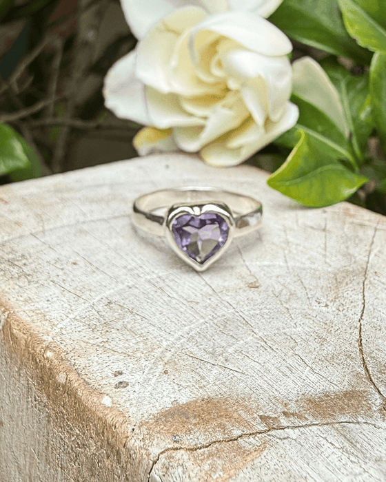Amethyst Heart Ring - Sterling Silver - Kathy Sayce Jewellery