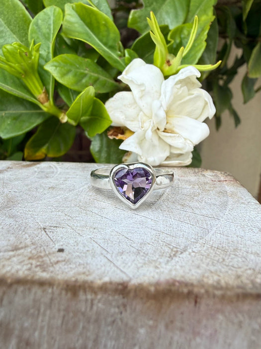 Amethyst Heart Ring - Sterling Silver - Kathy Sayce Jewellery
