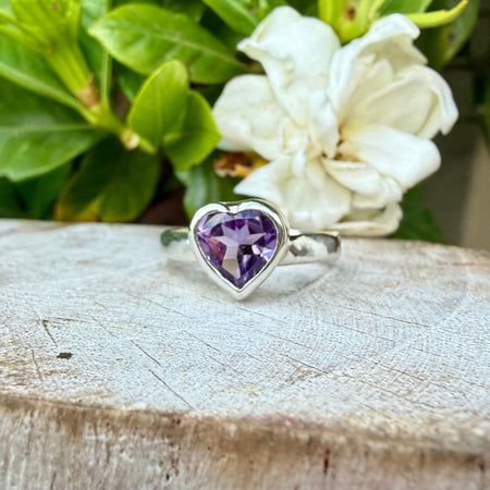 Amethyst Heart Ring - Sterling Silver - Kathy Sayce Jewellery