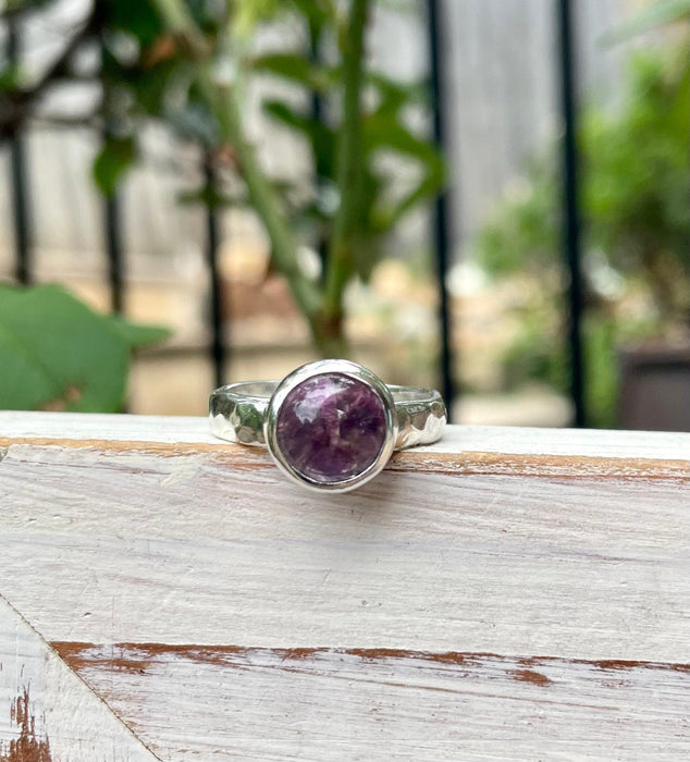 Amethyst Ring with Hammered Sterling Silver Band - Kathy Sayce Jewellery