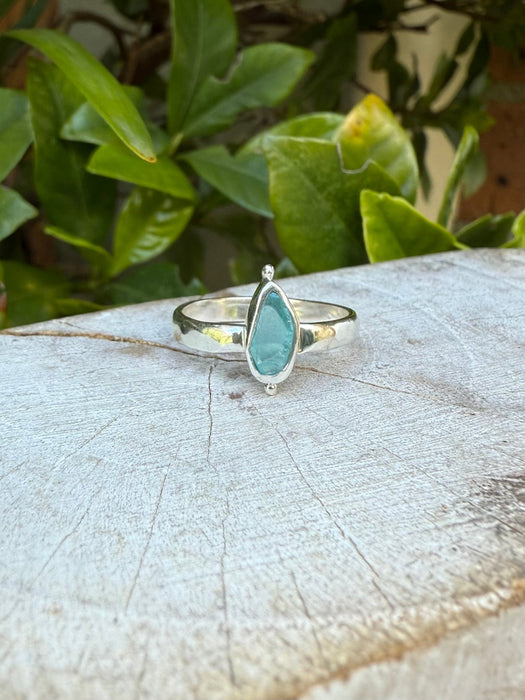 Apatite Petal Ring - Raw Apatite and Sterling Silver Ring - Kathy Sayce Jewellery
