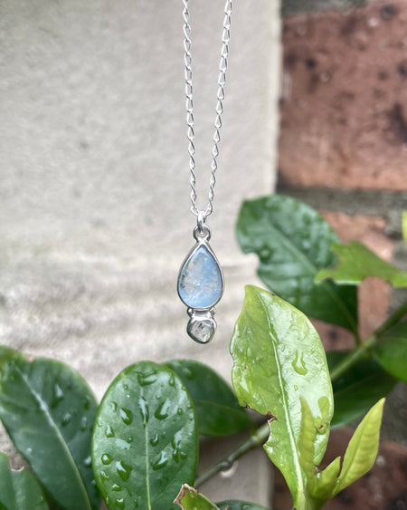 Aquamarine & Herkimer Diamond Necklace – Sterling Silver Gemstone Pendant - Kathy Sayce Jewellery