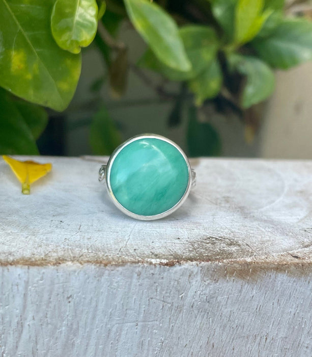 Australian Variscite Ring – Patterned Sterling Silver Band - Handmade Green Gemstone Jewellery - Kathy Sayce Jewellery