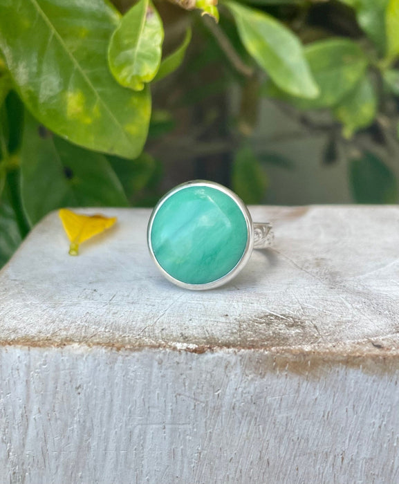 Australian Variscite Ring – Patterned Sterling Silver Band - Handmade Green Gemstone Jewellery - Kathy Sayce Jewellery