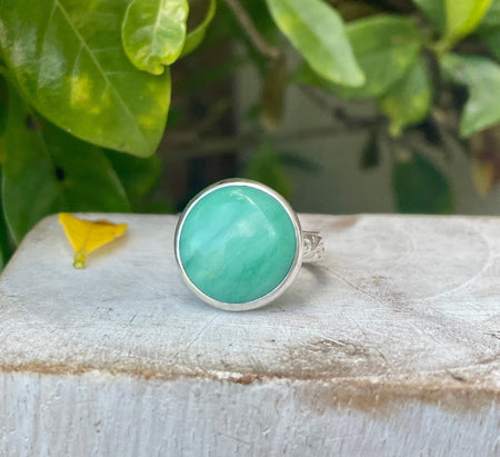 Australian Variscite Ring – Patterned Sterling Silver Band - Handmade Green Gemstone Jewellery - Kathy Sayce Jewellery