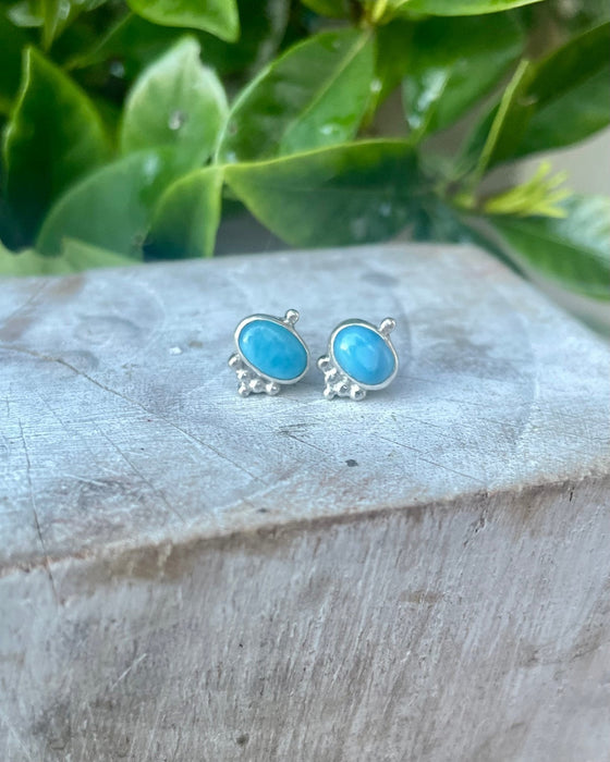 Blue Larimar Oval Stud Earrings – Sterling Silver Gemstone Jewellery - Kathy Sayce Jewellery