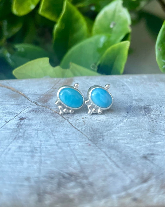 Blue Larimar Oval Stud Earrings – Sterling Silver Gemstone Jewellery - Kathy Sayce Jewellery