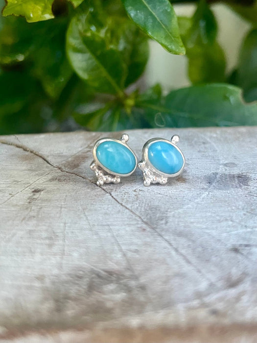 Blue Larimar Oval Stud Earrings – Sterling Silver Gemstone Jewellery - Kathy Sayce Jewellery