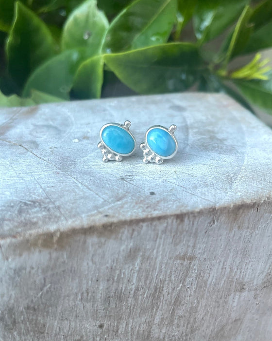 Blue Larimar Oval Stud Earrings – Sterling Silver Gemstone Jewellery - Kathy Sayce Jewellery