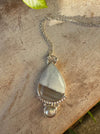 Blue Opal and Baroque Pearl Pendant - Sterling Siver Chain - Kathy Sayce Jewellery