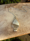 Blue Opal and Baroque Pearl Pendant - Sterling Siver Chain - Kathy Sayce Jewellery