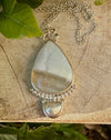 Blue Opal and Baroque Pearl Pendant - Sterling Siver Chain - Kathy Sayce Jewellery