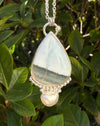 Blue Opal and Baroque Pearl Pendant - Sterling Siver Chain - Kathy Sayce Jewellery