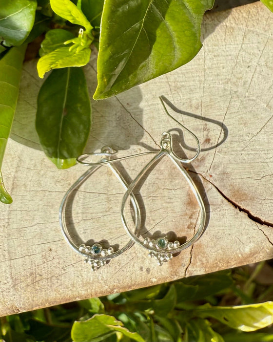 Blue/Green Sapphire Raindrop Earrings - Sterling Silver - Kathy Sayce Jewellery