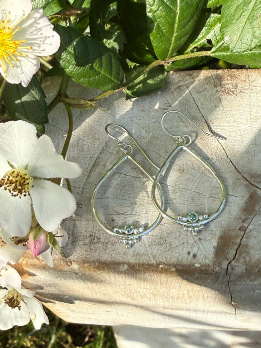 Blue/Green Sapphire Raindrop Earrings - Sterling Silver - Kathy Sayce Jewellery