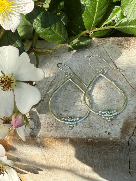 Blue/Green Sapphire Raindrop Earrings - Sterling Silver - Kathy Sayce Jewellery