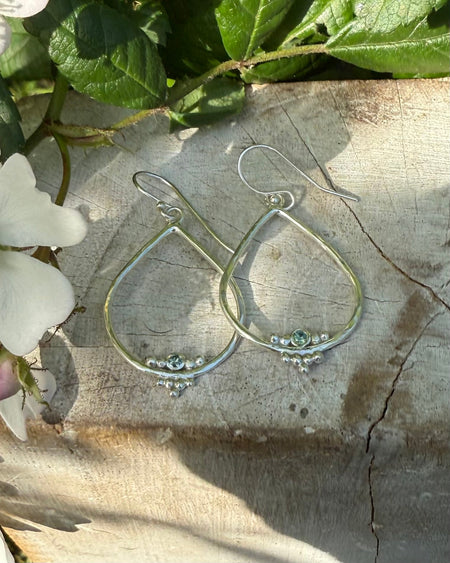 Blue/Green Sapphire Raindrop Earrings - Sterling Silver - Kathy Sayce Jewellery