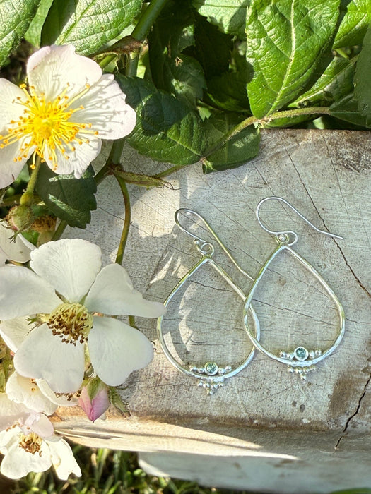 Blue/Green Sapphire Raindrop Earrings - Sterling Silver - Kathy Sayce Jewellery