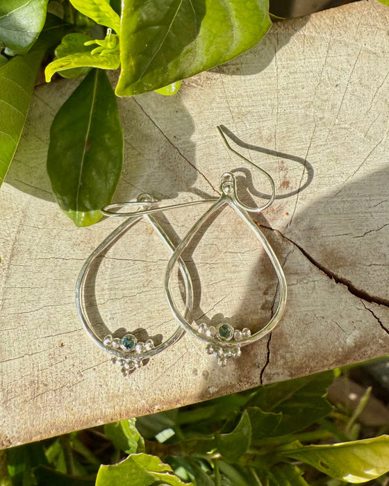 Blue/Green Sapphire Raindrop Earrings - Sterling Silver - Kathy Sayce Jewellery